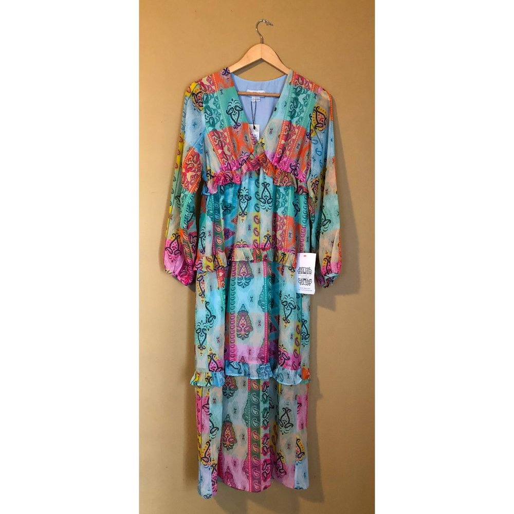 NWT Never Fully Dressed rainbow paisley patchwork print Alexia midi dress - Picture 4 of 7